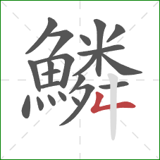 鱗的笔顺第22画：撇折