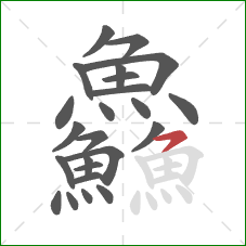 鱻的笔顺第24画：横撇