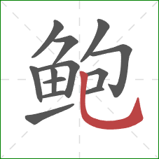 鲍的笔顺第13画：竖弯钩