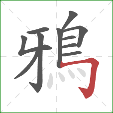 鴉的笔顺第11画：横折钩