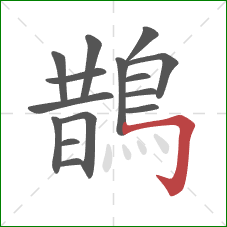 鵲的笔顺第15画:横折钩 鵲的笔顺第15画:横折钩